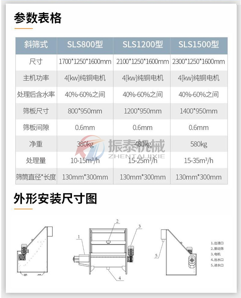 斜篩式固液分離機技術參數